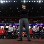 Mikel Arteta, Manager of Arsenal, during the UEFA Champions League 2025/26 Semi Final Second Leg match between Arsenal FC and Atletico de Madrid at Arsenal Stadium on May 05, 2026 in London, England. (Photo by Justin Setterfield/Getty Images)