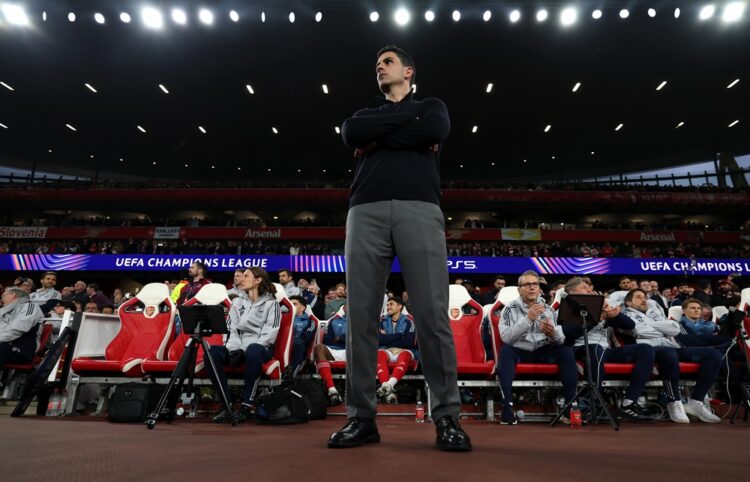 Mikel Arteta, Manager of Arsenal, during the UEFA Champions League 2025/26 Semi Final Second Leg match between Arsenal FC and Atletico de Madrid at...