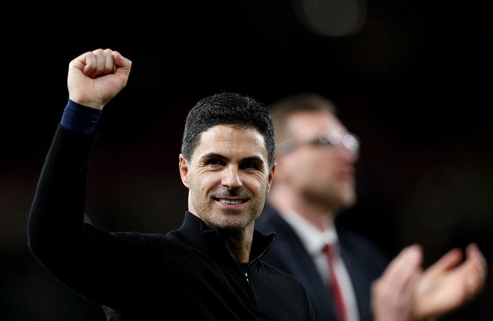 Mikel Arteta, Manager of Arsenal, celebrates after the team's victory in the Premier League match between Arsenal and Burnley at Emirates Stadium on May 18, 2026 in London, England. (Photo by Justin Setterfield/Getty Images)