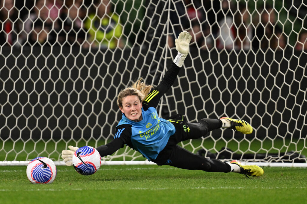 Naomi Williams of Arsenal in action during a Arsenal Women Press Conference & Training Session at AAMI Park on May 23, 2024 in Melbourne, Australia.