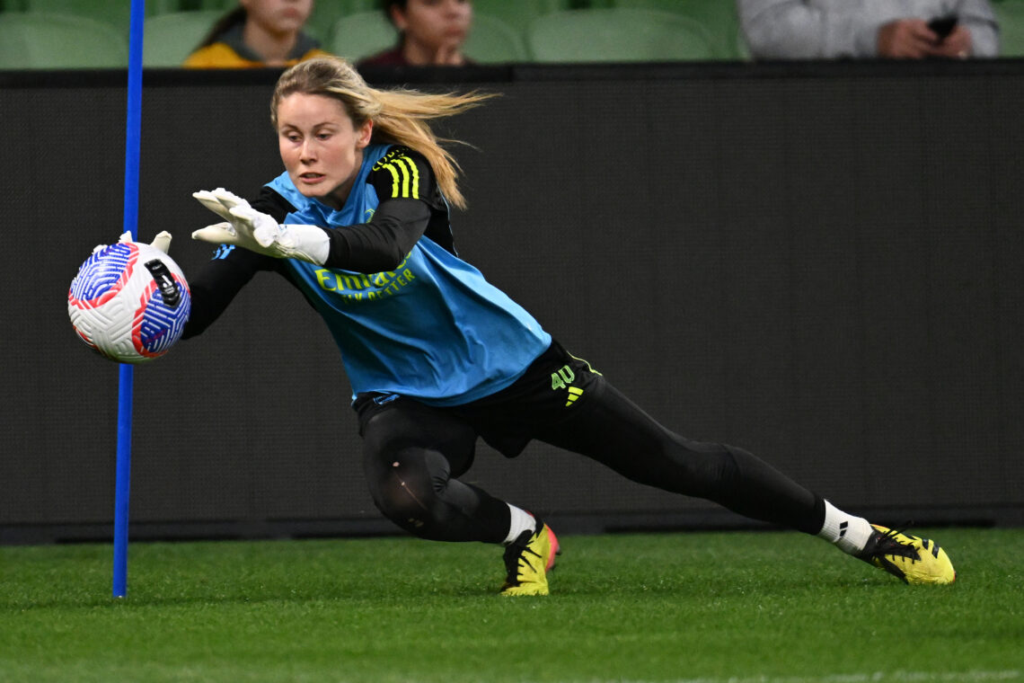 Naomi Williams of Arsenal in action during a Arsenal Women Press Conference & Training Session at AAMI Park on May 23, 2024 in Melbourne, Austr...