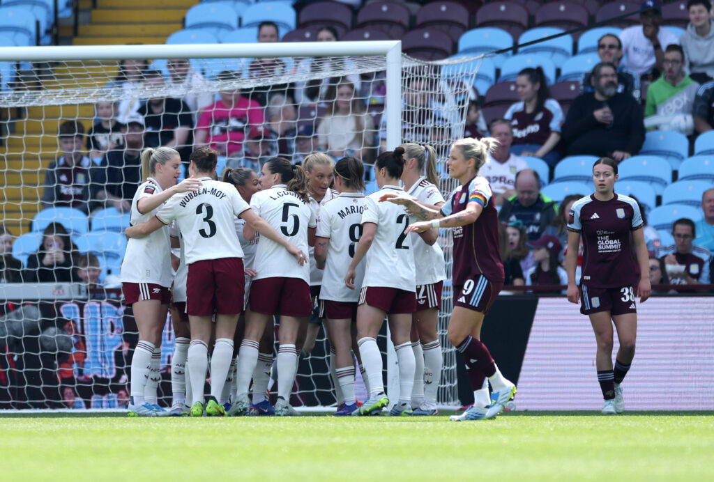 Alessia Russo of Arsenal celebrates scoring her team's first goal with teammates during the Barclays Women's Super League match between Aston Villa and Arsenal at Villa Park on May 09, 2026