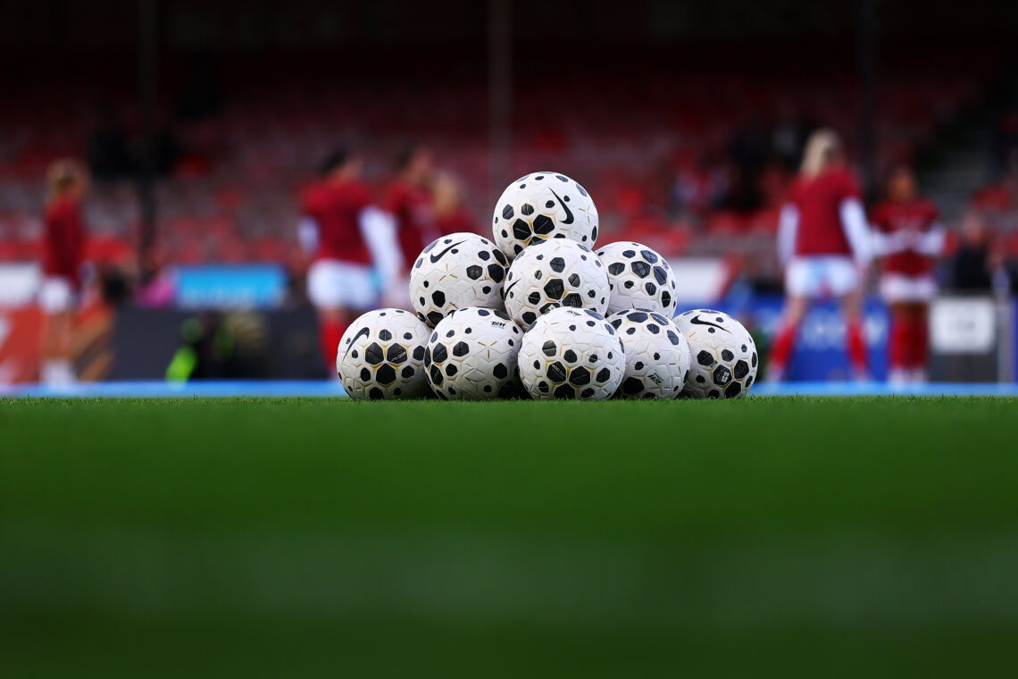 A general view of match balls ahead of the Barclays Women's Super League match between Brighton & Hove Albion and Arsenal at Broadfield Stadium...