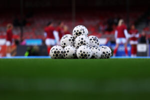 A general view of match balls ahead of the Barclays Women's Super League match between Brighton & Hove Albion and Arsenal at Broadfield Stadium on May 06, 2026 in Crawley,
