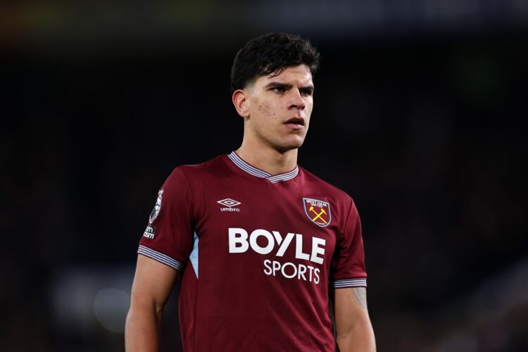 Mateus Fernandes of West Ham United during the Premier League match between Chelsea and West Ham United at Stamford Bridge on January 31, 2026 in L...
