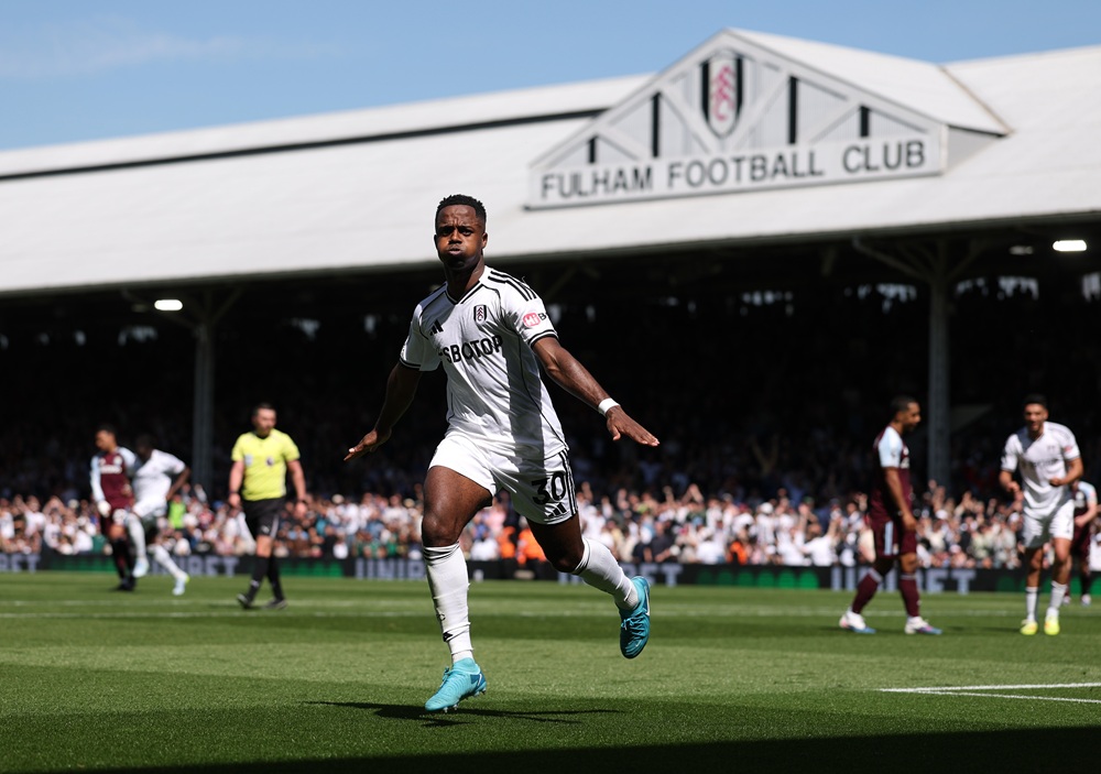 Ryan Sessegnon of Fulham celebrates scoring his team's first goal during the Premier League match between Fulham and Aston Villa at Craven Cottage ...