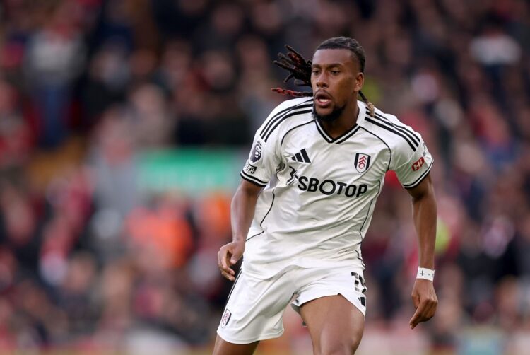 Alex Iwobi of Fulham during the Premier League match between Liverpool and Fulham at Anfield on April 11, 2026 in Liverpool, England. (Photo by Car...