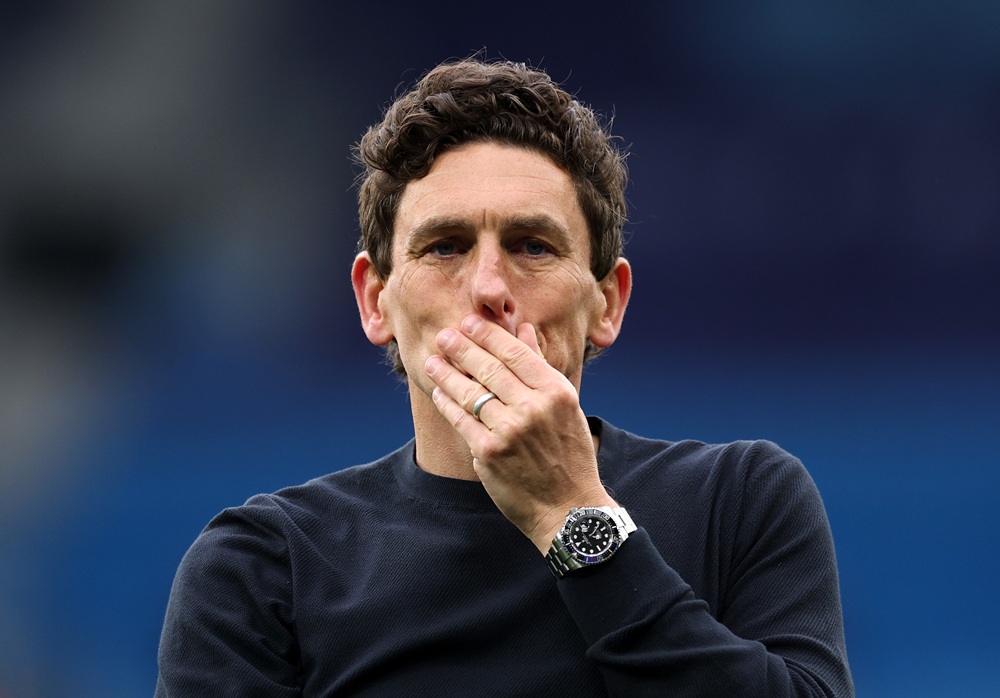 Keith Andrews, Manager of Brentford, reacts following the Premier League match between Manchester City and Brentford at Etihad Stadium on May 09, 2026 in Manchester, England. (Photo by Michael Regan/Getty Images)