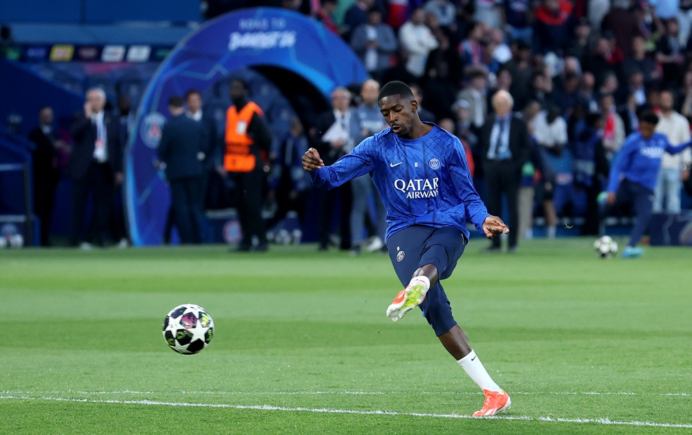 Ousmane Dembele of Paris Saint-Germain warms up prior to the UEFA Champions League 2025/26 Semi Final First Leg match between Paris Saint-Germain and FC Bayern München at Parc des Princes on April 28, 2026 in Paris, France. (Photo by Alexander Hassenstein/Getty Images)