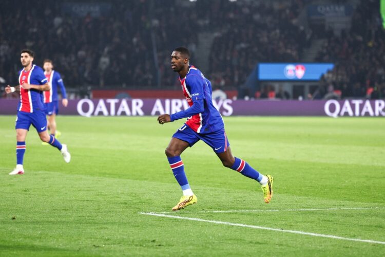 Ousmane Dembele of Paris Saint-Germain looks on during the Ligue 1 McDonald's match between Paris Saint-Germain and Stade Brestois 29 at Parc des P...