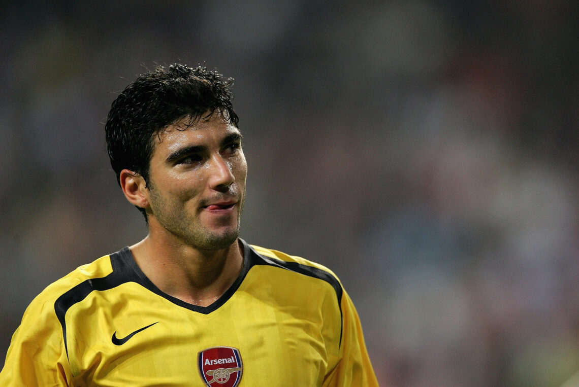 Jose Antonio Reyes of Arsenal looks up at the Ajax supporters during the UEFA Champions League, group B, match between Ajax and Arsenal at the Amst...
