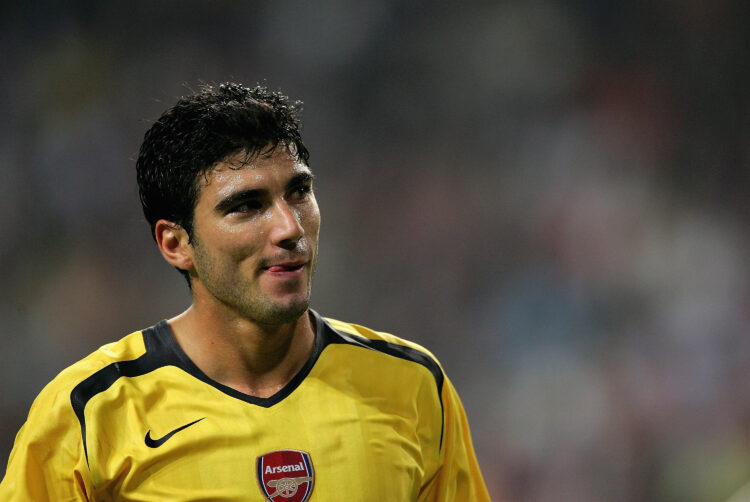 Jose Antonio Reyes of Arsenal looks up at the Ajax supporters during the UEFA Champions League, group B, match between Ajax and Arsenal at the Amst...