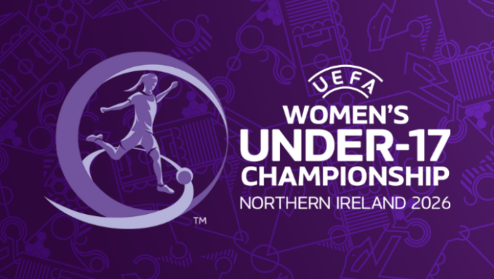UEFA Women's u17 Championship 2026 logo in whit eon purple