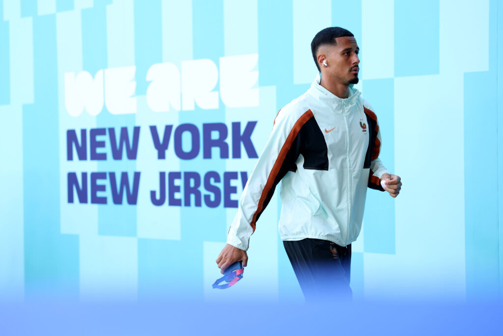 William Saliba #17 of France arrives before the FIFA World Cup 2026 Group I match between France and Senegal at New York New Jersey Stadium on June 16
