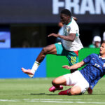 Ismaila Sarr #18 of Senegal is challenged by William Saliba #17 of France during the FIFA World Cup 2026 Group I match between France and Senegal