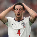 Declan Rice #4 of England reacts during the FIFA World Cup 2026 Group L match between England and Croatia at Dallas Stadium on June 17, 2026