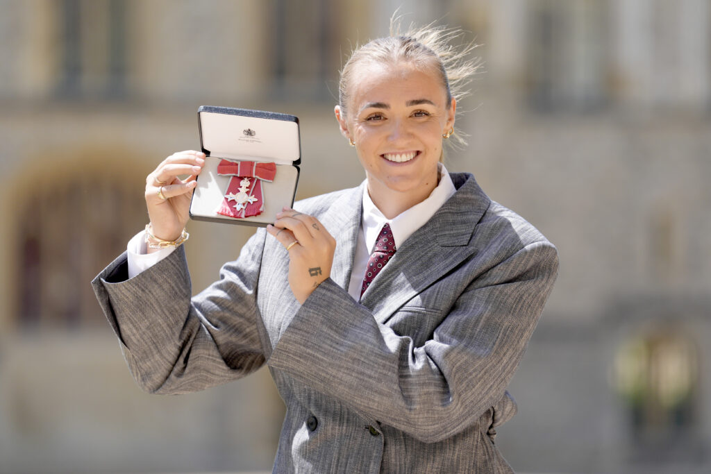 Georgia Stanway after being made a Member of the Order of the British Empire at an investiture ceremony at Windsor Castle on June 23, 2026 in Windsor, England