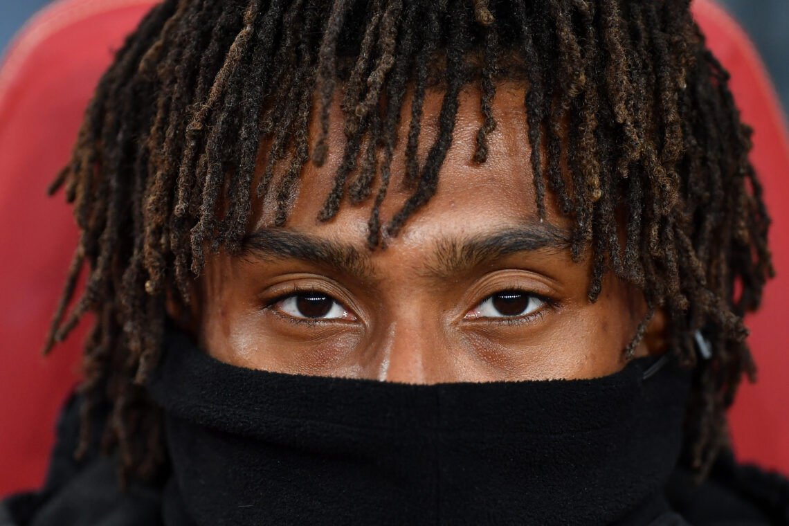 Alex Iwobi of Arsenal during the UEFA Europa League Quarter Final First Leg match between Arsenal and S.S.C. Napoli at Emirates Stadium on April 11...