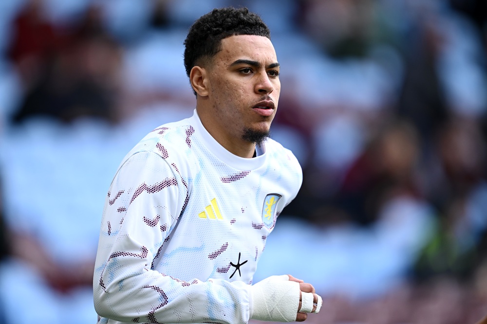 Morgan Rogers of Aston Villa warms up prior to the Premier League match between Aston Villa and West Ham United at Villa Park on March 22, 2026 in Birmingham, England. (Photo by Gareth Copley/Getty Images)