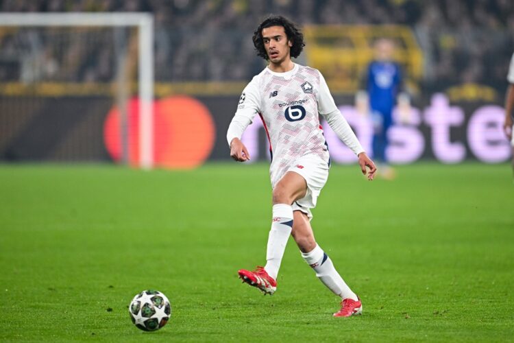 Ayyoub Bouaddi of Lille in action during the UEFA Champions League 2024/25 UEFA Champions League 2024/25 Round of 16 first leg match between Boruss...