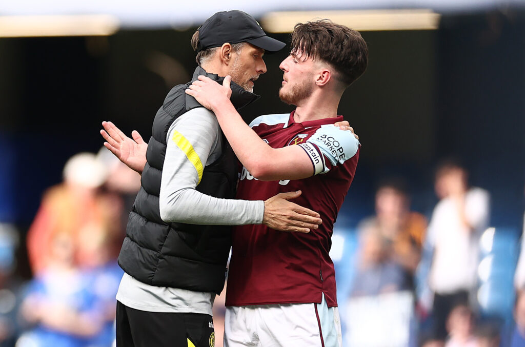 Arsenal star named vice captain of England 3 Thomas Tuchel, Manager of Chelsea embraces Declan Rice of West Ham United after the final whistle during the Premier League match between Chelsea and West Ham United at Stamford Bridge on April 24, 2022