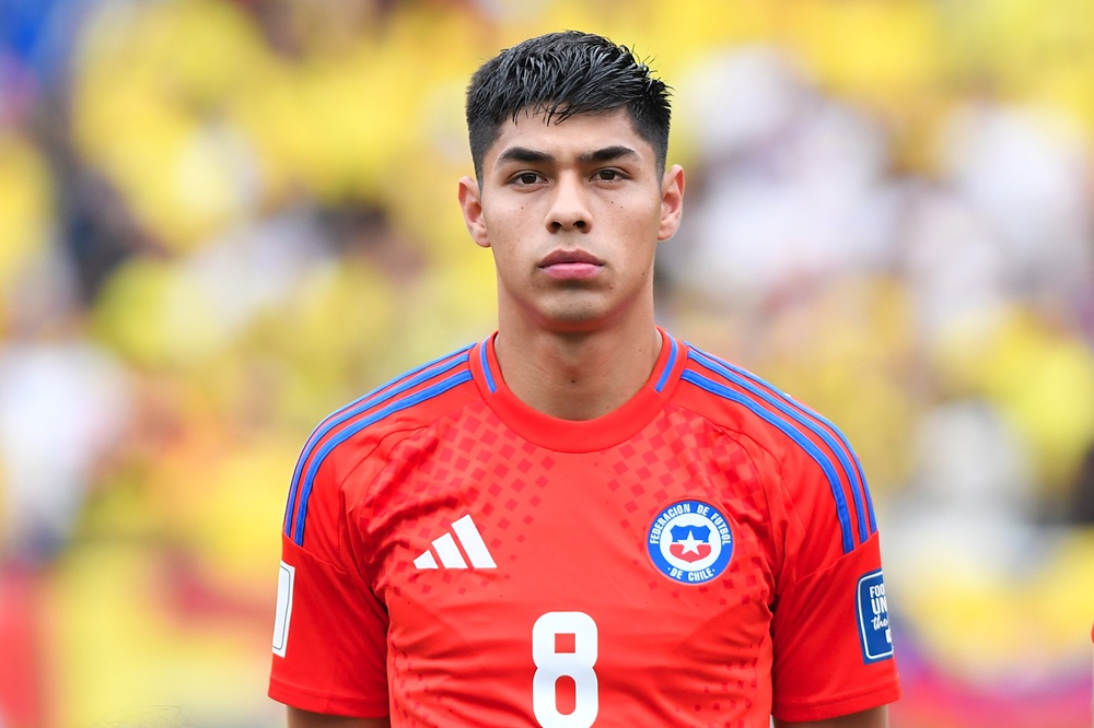 Dario Osorio of Chile lines up prior to the FIFA World Cup 2026 South American Qualifier match between Colombia and Chile at Roberto Melendez Metropolitan Stadium on October 15, 2024 in Barranquilla, Colombia. (Photo by Gabriel Aponte/Getty Images)
