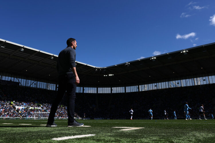 Frank Lampard, Manager of Coventry City, looks on during the Sky Bet Championship match between Coventry City and Sheffield Wednesday at The Covent...