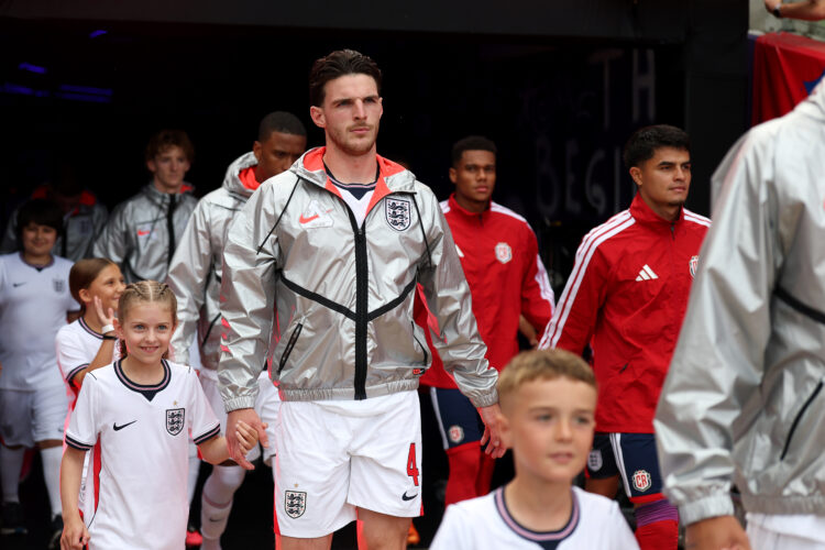 Declan Rice #4 of England walks out prior to the International Friendly match between England and Costa Rica at Inter&Co Stadium on June 10, 20...