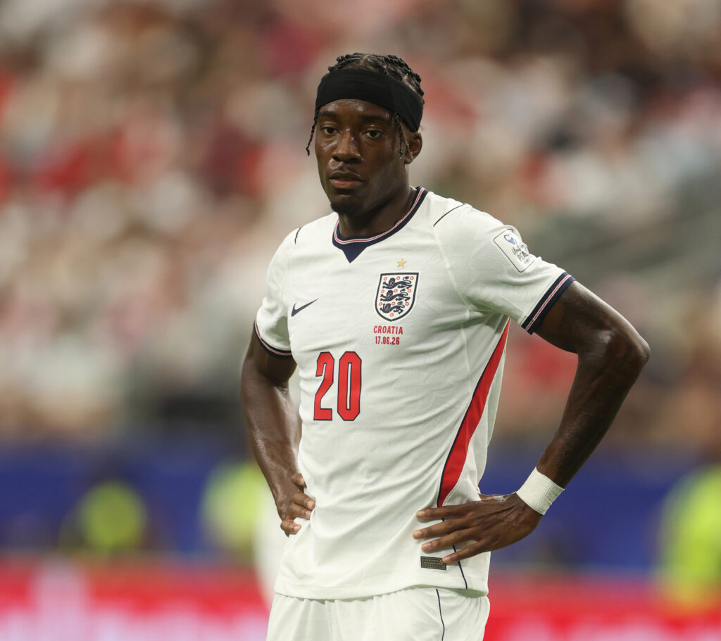 Noni Madueke #20 of England during the FIFA World Cup 2026 Group L match between England and Croatia at Dallas Stadium on June 17