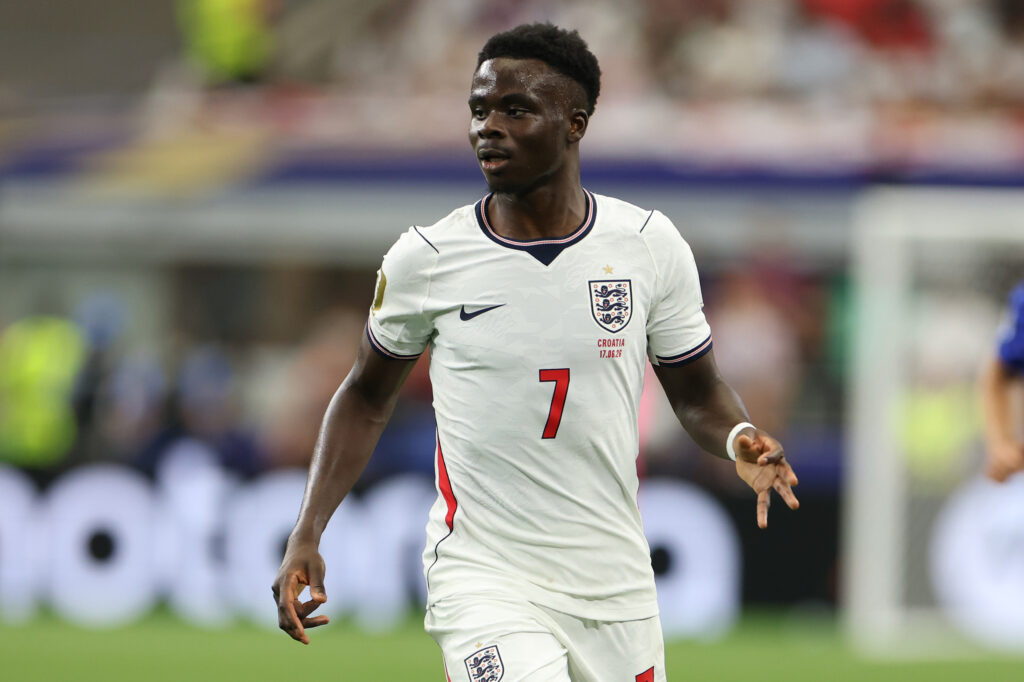 Bukayo Saka #7 of England during the FIFA World Cup 2026 Group L match between England and Croatia at Dallas Stadium