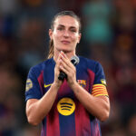 Alexia Putellas of FC Barcelona reacts as she speaks to the fans following the Liga F match between FC Barcelona Femení and Real Sociedad