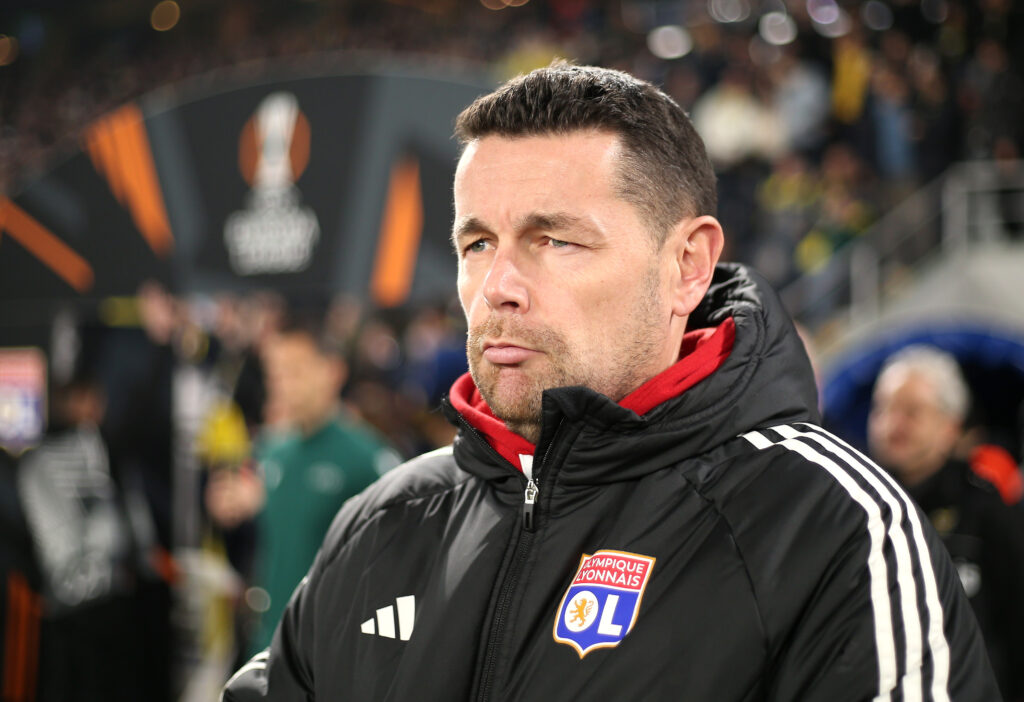 Pierre Sage, Head Coach of Olympique Lyonnais, looks on prior to the UEFA Europa League 2024/25 League Phase MD7 match between Fenerbahce SK and Olympique Lyonnais