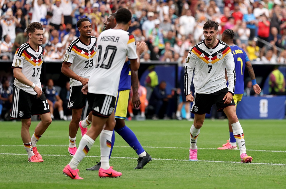 Kai Havertz #7 of Germany celebrates after scoring his teams second goal during the FIFA World Cup 2026 Group E match between Germany and Curacao at Houston Stadium on June 14, 2026 in Houston, Texas. (Photo by Lars Baron/Getty Images)