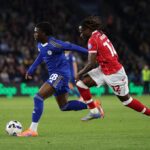 Jeremy Monga of Leicester City is challenged by Issa Kabore of Wrexham during the Sky Bet Championship match between Leicester City and Wrexham AFC at The King Power Stadium on September 30, 2025 in Leicester, England. (Photo by Michael Regan/Getty Images)