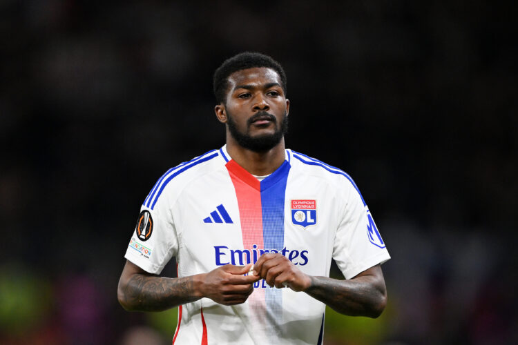 Ainsley Maitland-Niles of Olympique Lyonnais looks dejected after the UEFA Europa League 2024/25 Quarter Final Second Leg match between Manchester ...