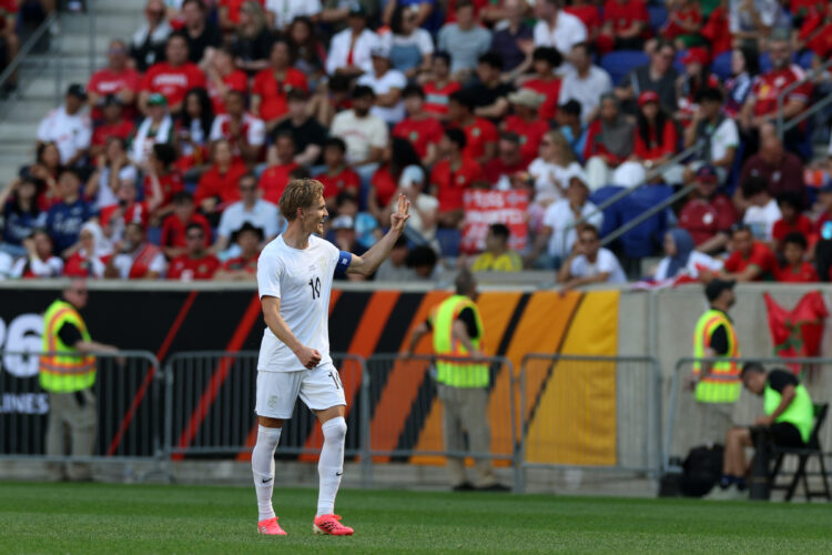 Martin Odegaard of Norway celebrates after scoring the team's first goal during the international friendly match between Morocco and Norway at Spor...