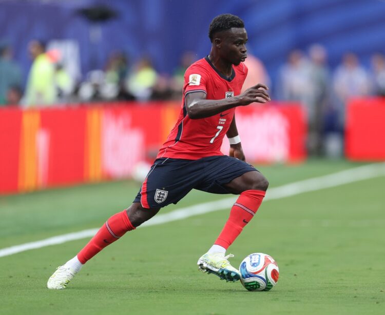 Bukayo Saka #7 of England during the FIFA World Cup 2026 Group L match between Panama and England at New York New Jersey Stadium on June 27, 2026 i...