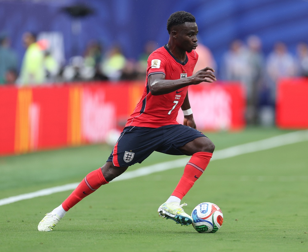 Bukayo Saka #7 of England during the FIFA World Cup 2026 Group L match between Panama and England at New York New Jersey Stadium on June 27, 2026 i...