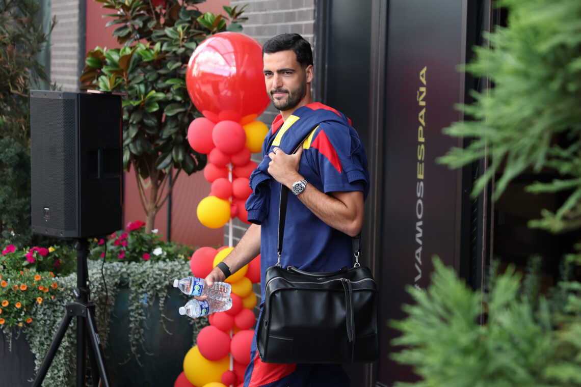 JUNE 19: Mikel Merino #6 of Spain walks to the bus to head to Atlanta at Embassy Suites by Hilton Chattanooga Downtown during the training at Baylo...