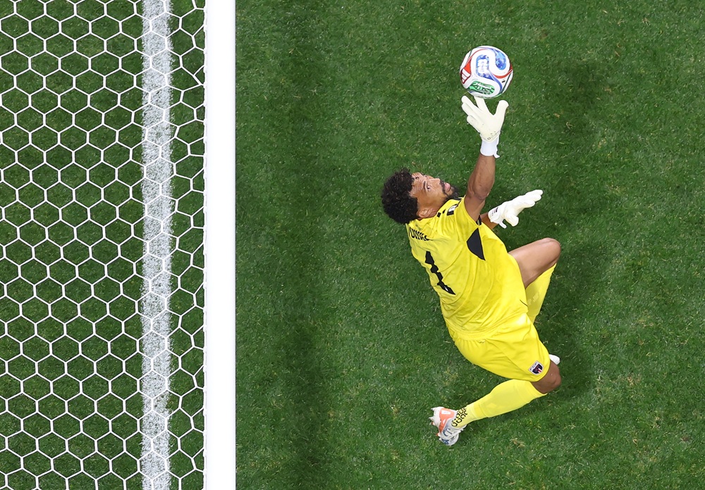 Vozinha #1 of Cabo Verde makes a save during the FIFA World Cup 2026 Group H match between Spain and Cabo Verde at Atlanta Stadium on June 15, 2026 in Atlanta, Georgia. (Photo by Justin Setterfield/Getty Images)