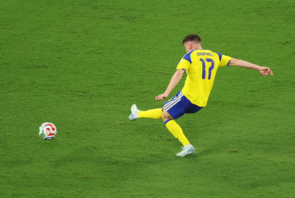Viktor Gyokeres #17 of Sweden scores his team's third goal during the FIFA World Cup 2026 Group F match between Sweden and Tunisia at Monterrey Stadium on June 14, 2026 in Monterrey, Mexico. (Photo by Carl Recine/Getty Images)