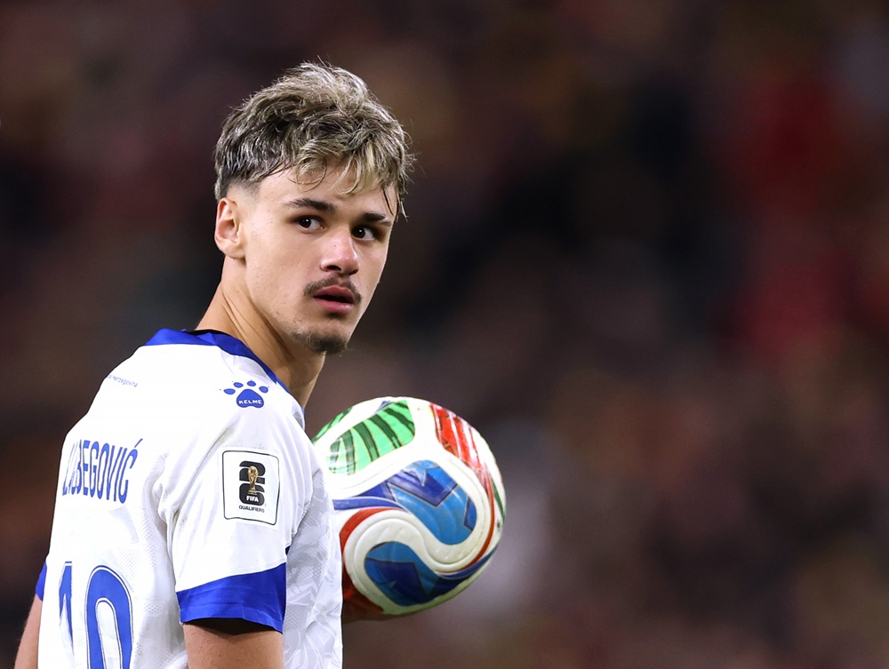 Kerim Alajbegovic of Bosnia and Herzegovina looks on during the FIFA World Cup 2026 European Qualifiers KO play-off match between Wales and Bosnia ...