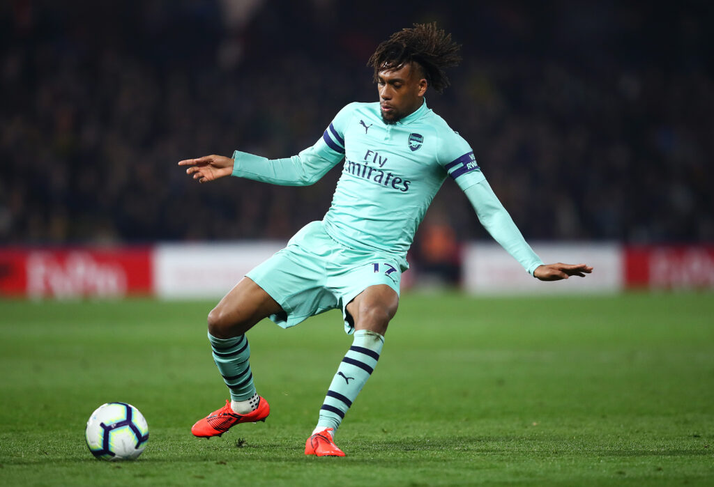 Alex Iwobi of Arsenal in action during the Premier League match between Watford FC and Arsenal FC at Vicarage Road