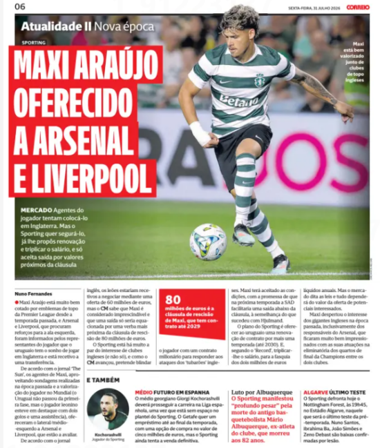 MAXI ARAÚJO OFFERED TO ARSENAL AND LIVERPOOL