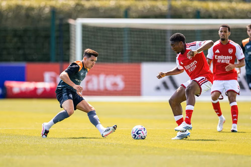 New signings debut in Arsenal's opening pre-season win 3 Myles Lewis-Skelly playing for Arsenal (Photo via Arsenal.com)