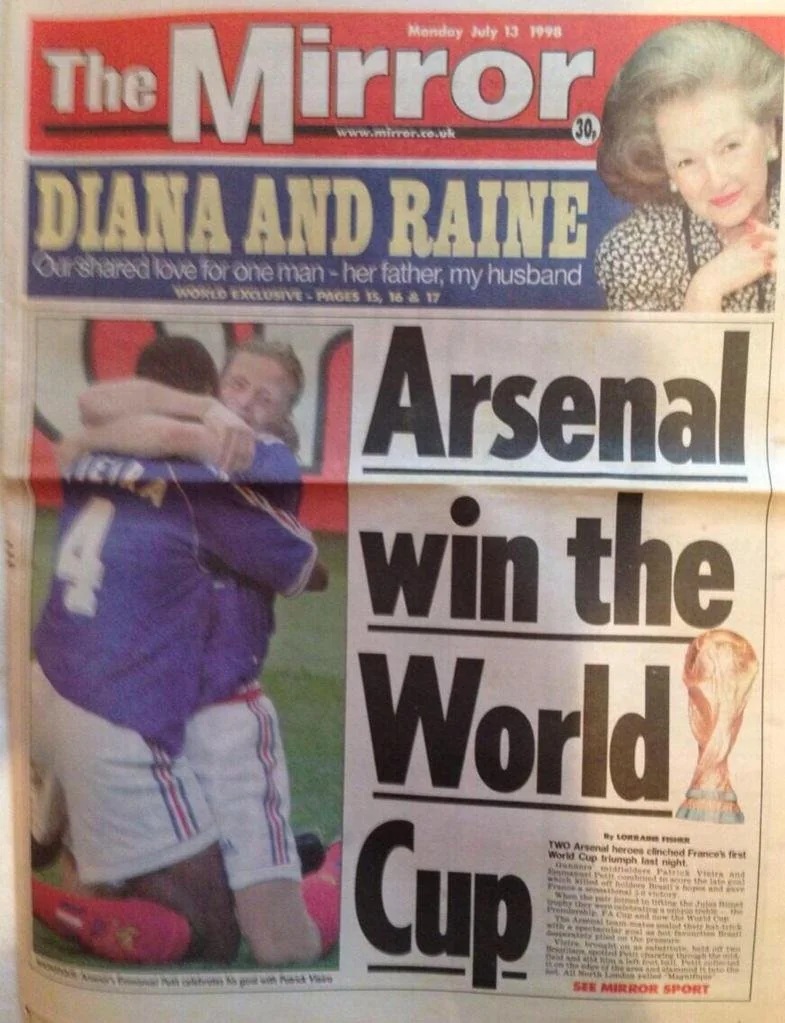 Arsenal win the World Cup - again 3 Mirror headline reads 'Arsenal Win The World Cup'