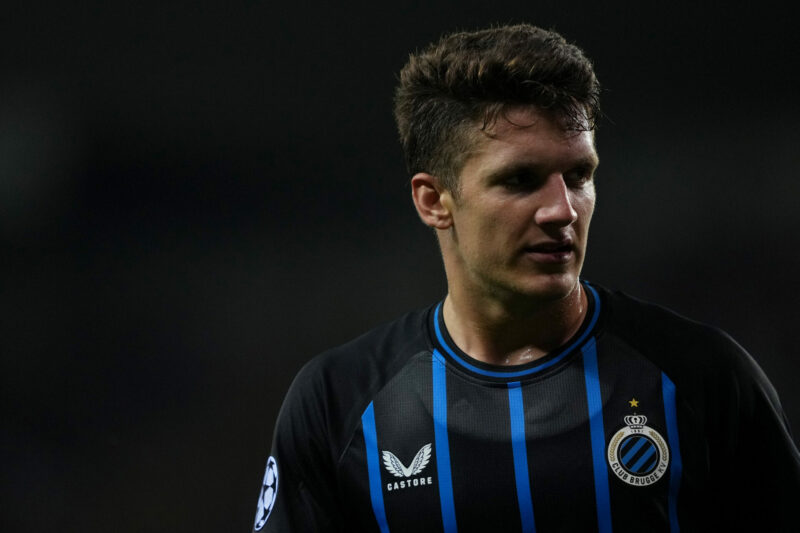 Manager confirms 24yo winger will sign for Arsenal 1 Christos Tzolis #8 of Club Brugge KV looks on in the first half of the UEFA Champions League Play-offs Round Second Leg match between Club Brugge a...