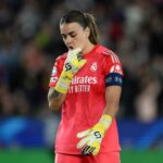 Misa Rodriguez of Real Madrid CF reacts following the team's 6-0 defeat in the UEFA Women's Champions League 2025/26