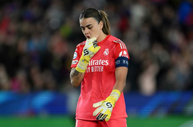 Misa Rodriguez of Real Madrid CF reacts following the team's 6-0 defeat in the UEFA Women's Champions League 2025/26 Quarter-finals Second Leg matc...