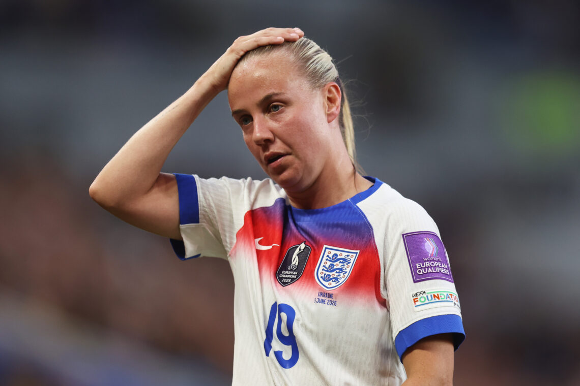 Beth Mead of England reacts during the FIFA Women's World Cup 2027 Qualifier match between England and Ukraine at Hill Dickinson Stadium on June 09...